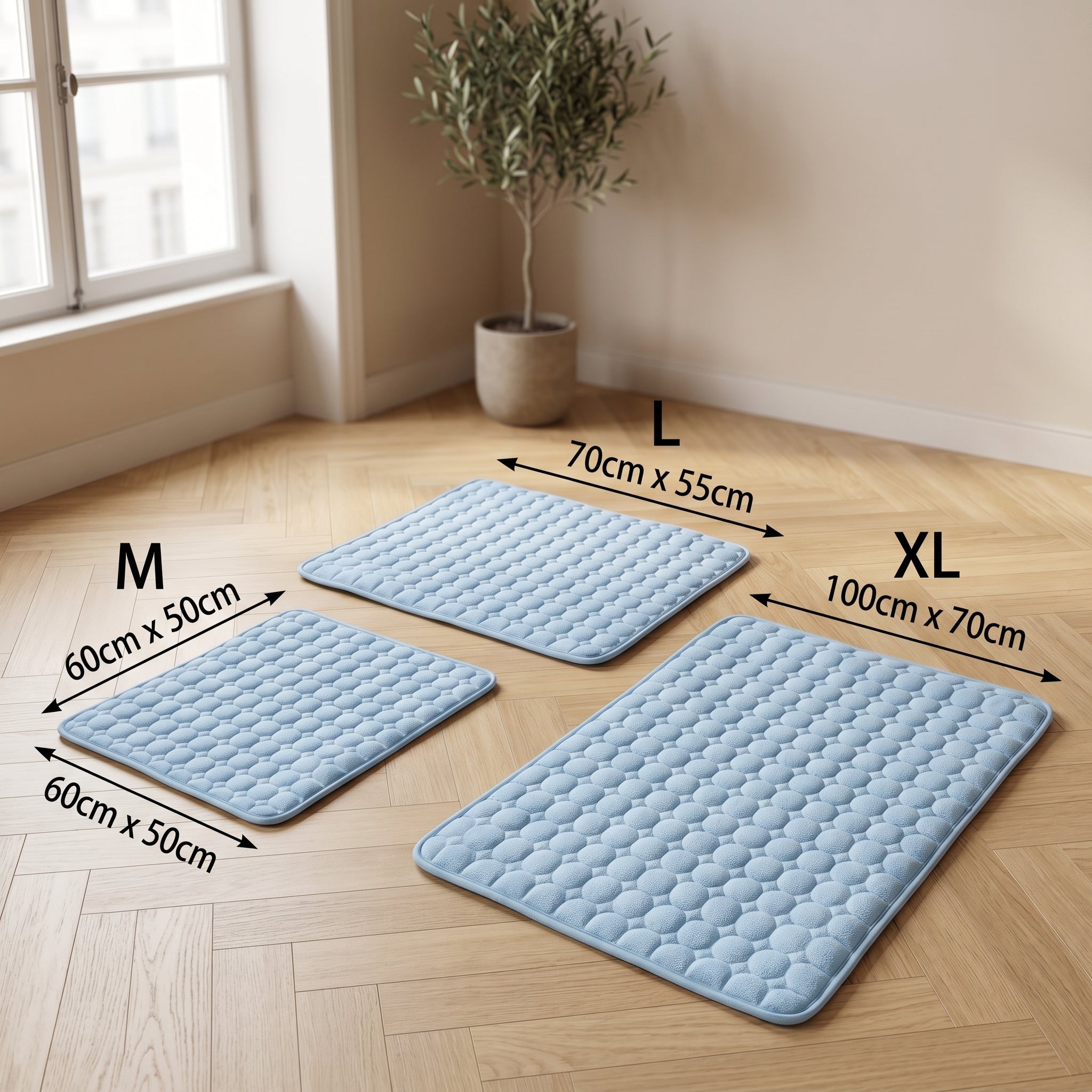 Cinq tailles XS S M L XL tapis rafraîchissant Tiloo