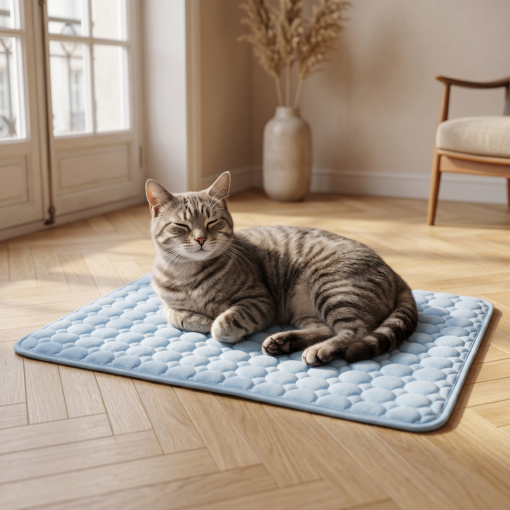 Tapis rafraîchissant été Tiloo bleu soie glacée packshot
