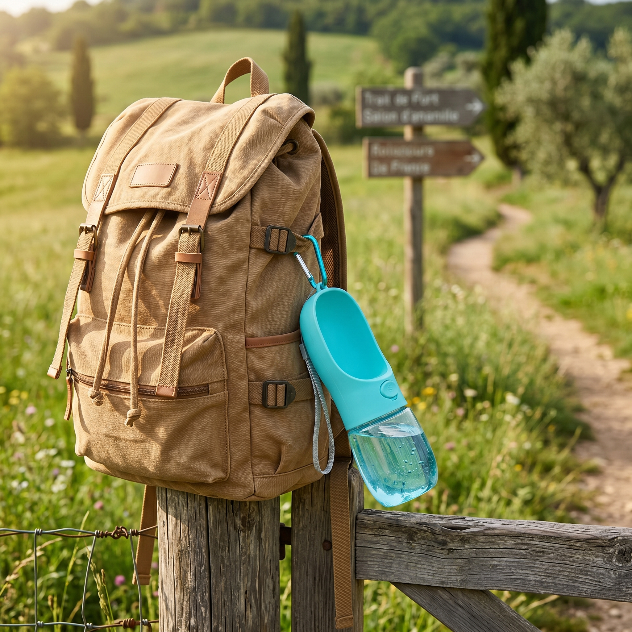Gourde nomade chien Tiloo turquoise avec bol intégré packshot