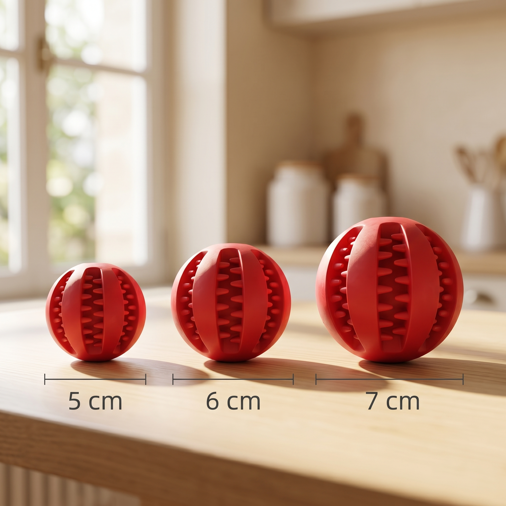 Trois tailles 5 6 7 cm balle distributrice Tiloo avec dimensions