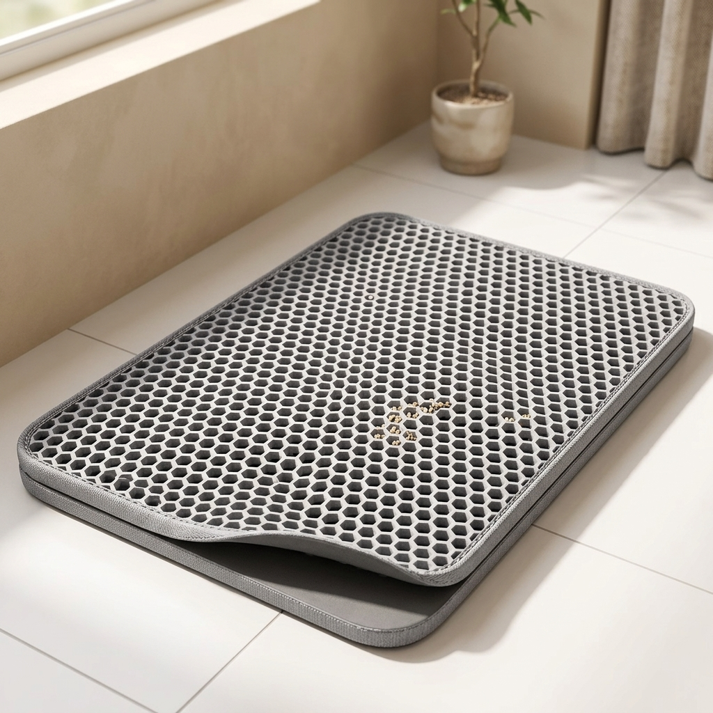 Tapis litière XL double couche hexagonal Tiloo gris packshot