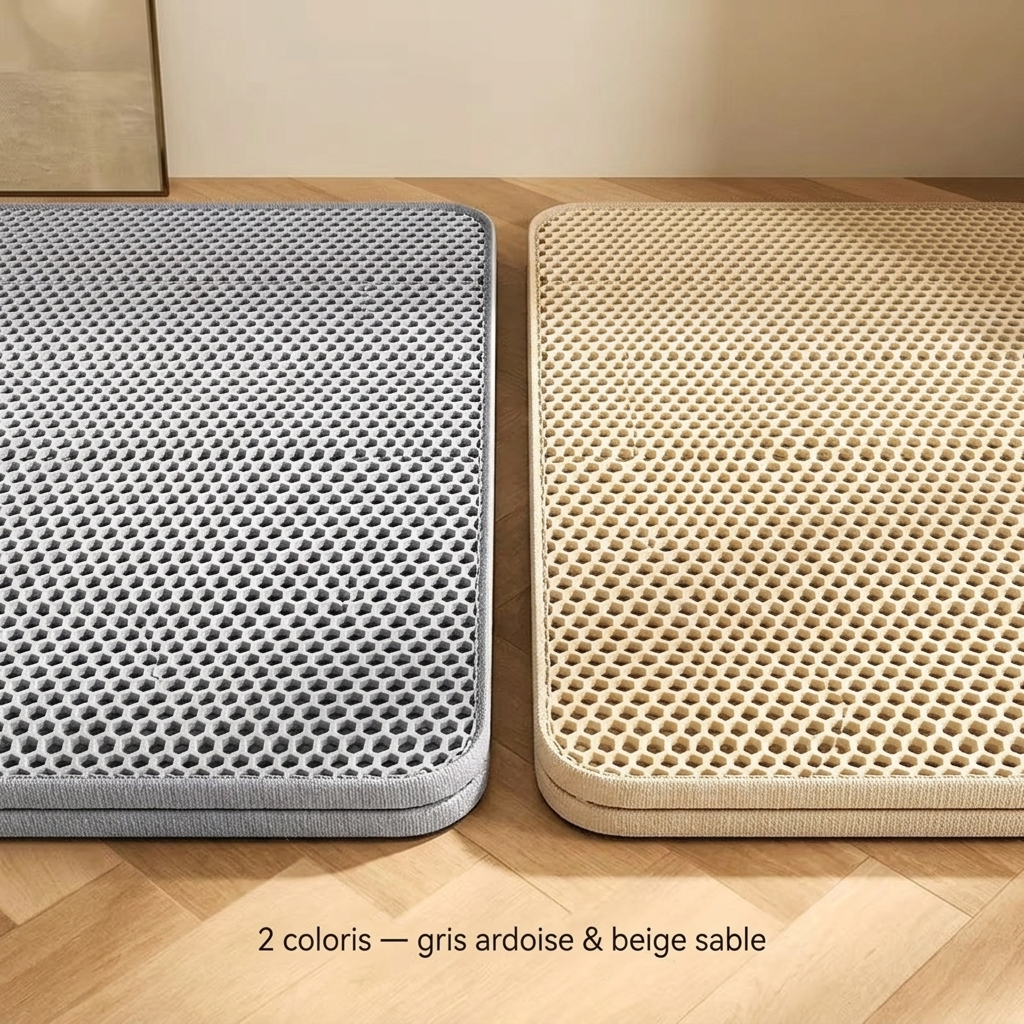 Trois coloris noir gris beige tapis litière Tiloo
