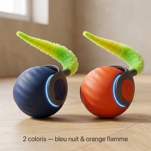 Deux coloris bleu nuit orange flamme balle chat Tiloo