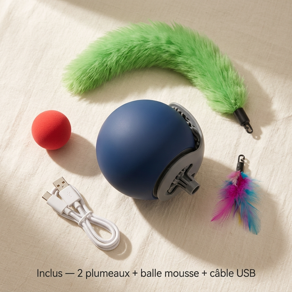 Vue éclatée plumeau interchangeable balle chat Tiloo