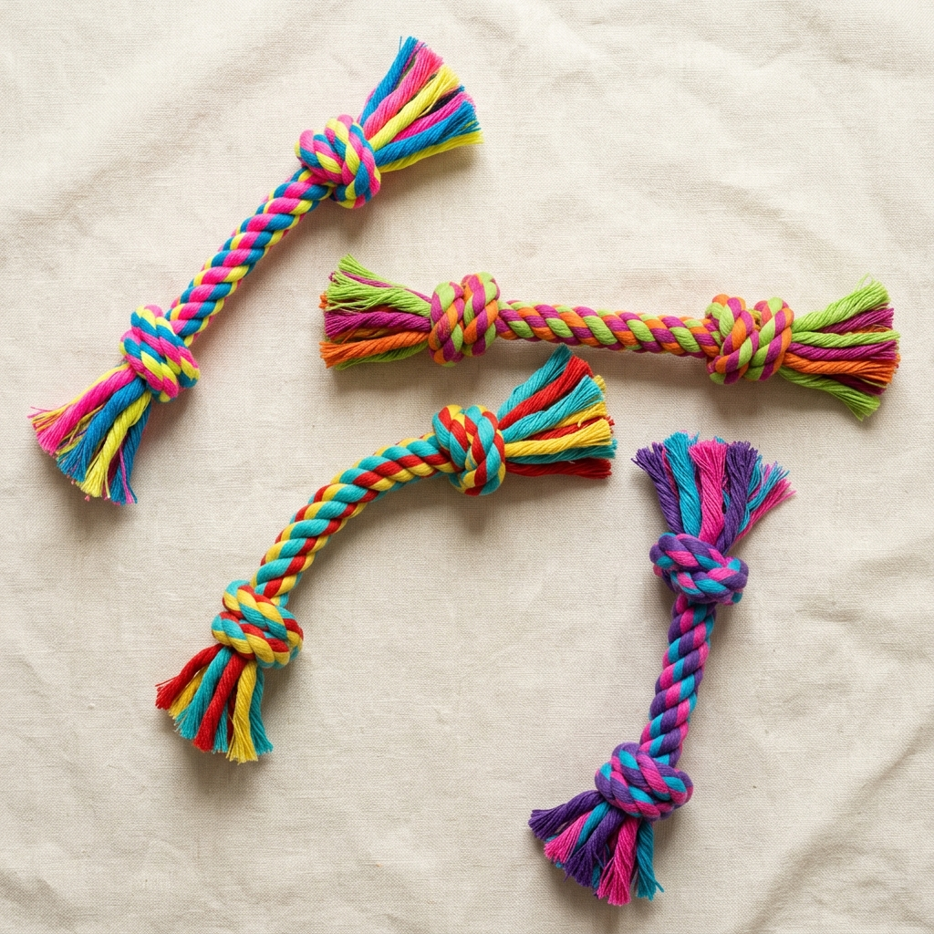 Corde Mâchage Coton Multicolore — Jouet Anti-Tartre Chien