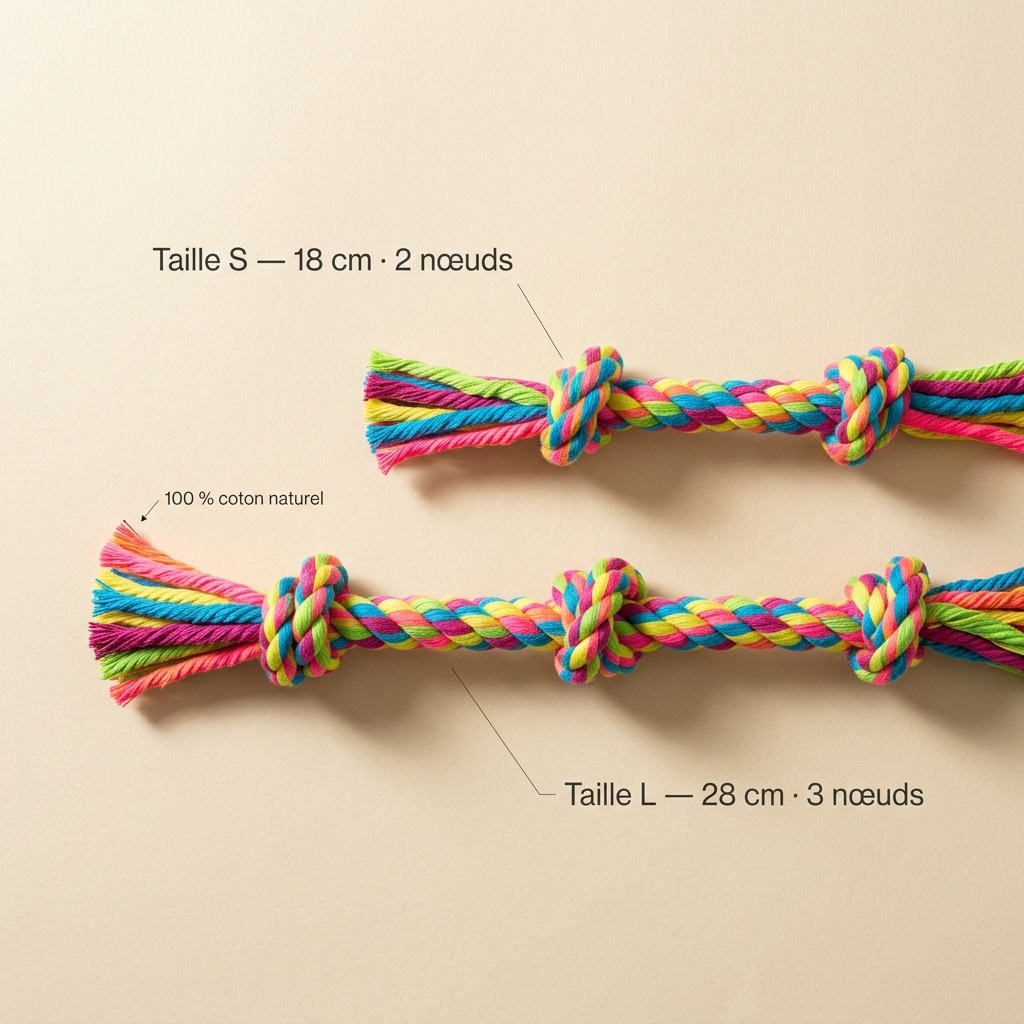 Corde Mâchage Coton Multicolore — Jouet Anti-Tartre Chien