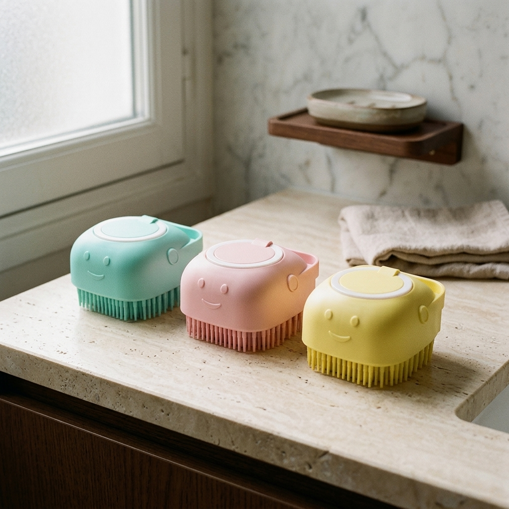 Brosse de Bain Silicone 2-en-1 — Distributeur Shampoing