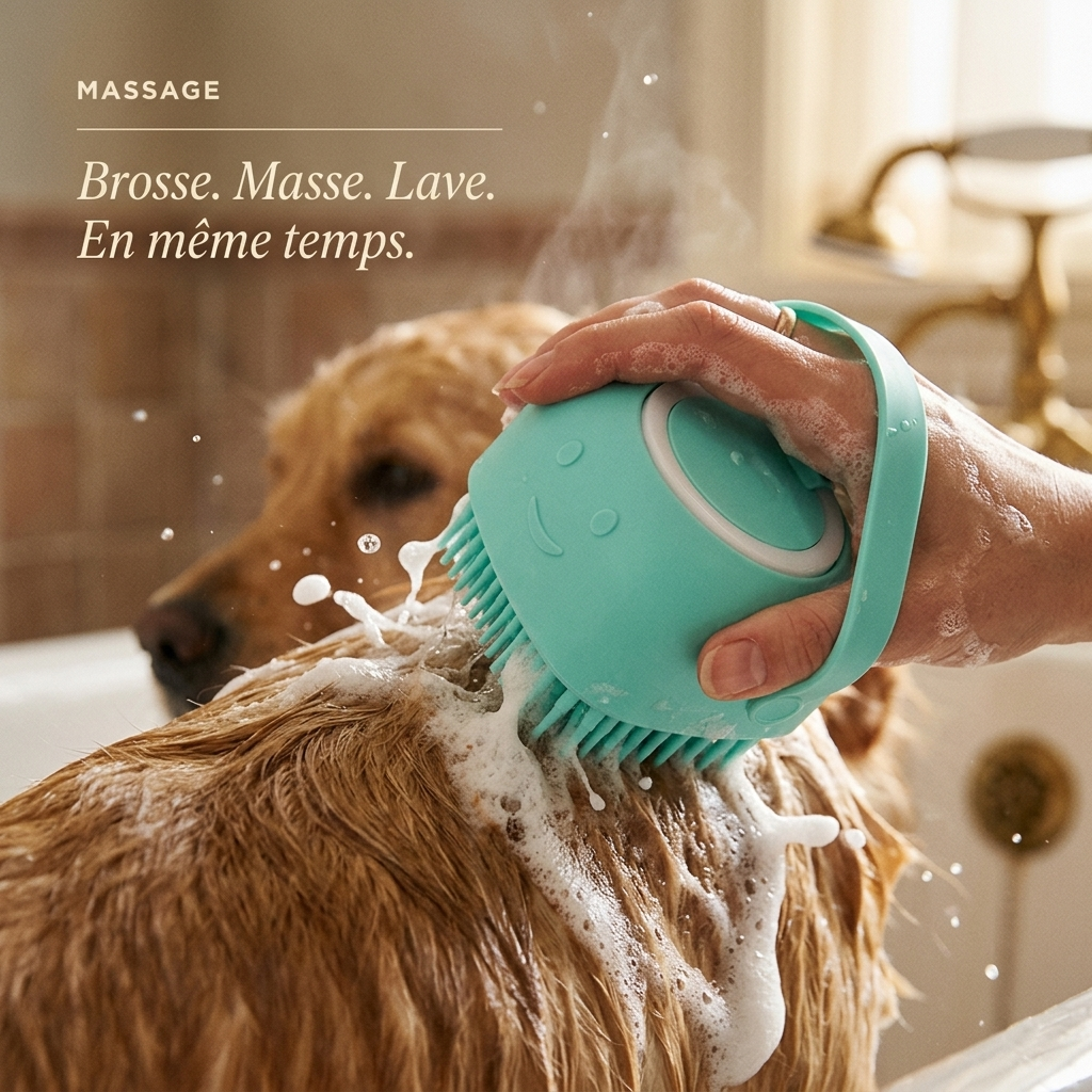 Brosse de Bain Silicone 2-en-1 — Distributeur Shampoing