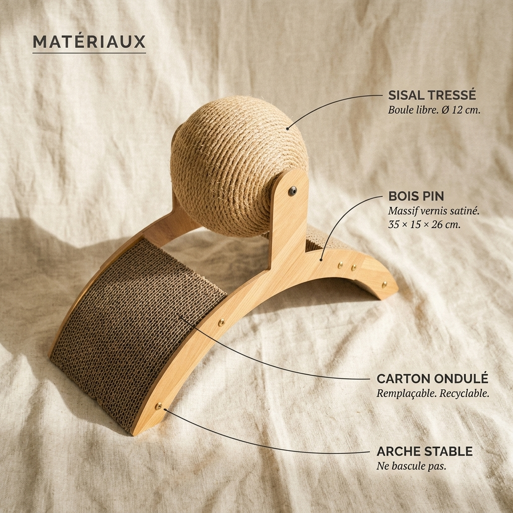 Griffoir Balle Sisal pour Chat — Pont en Bois 35 cm