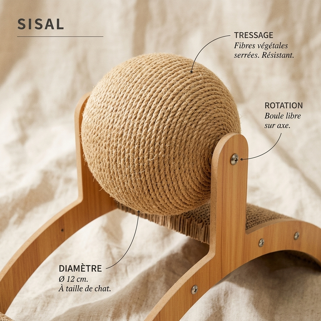 Griffoir Balle Sisal pour Chat — Pont en Bois 35 cm